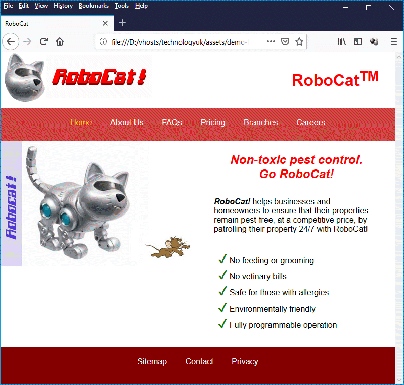 The final version of the RoboCat! home page as seen on a desktop computer