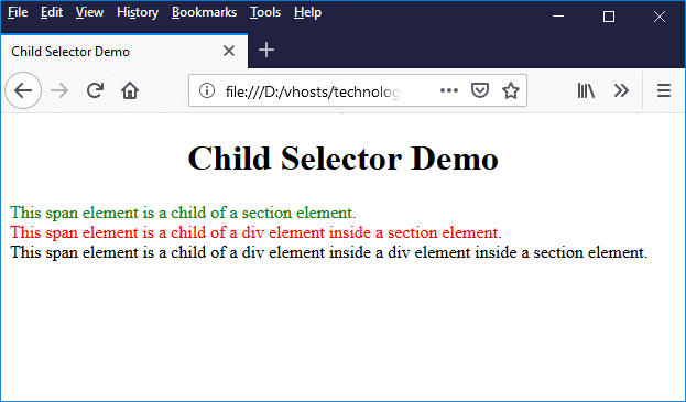 This page demonstrates the use of child selectors