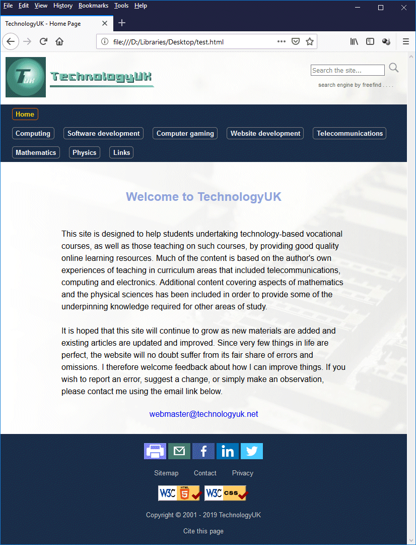 The technologyuk.net home page, recreated using tables