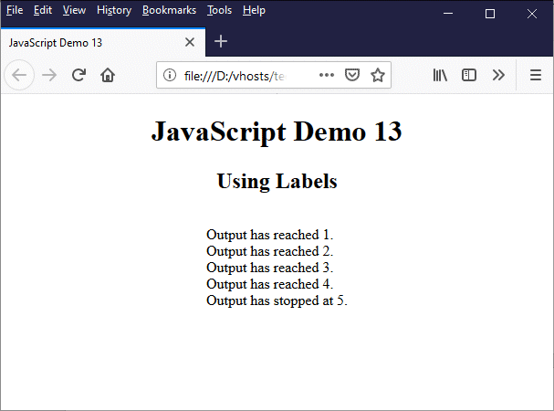 This HTML page uses break with a label to jump out of a loop
