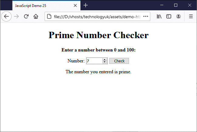 The script checks whether the number entered is a prime number