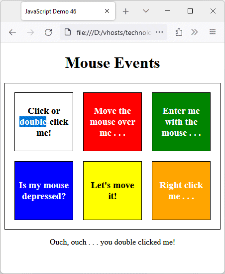 Each box has an event handler for one or more mouse events