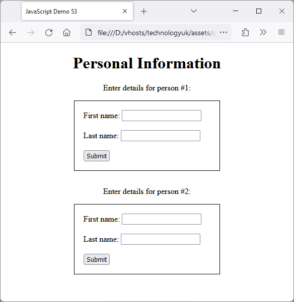 The forms on this page are identical except for the form id attributes