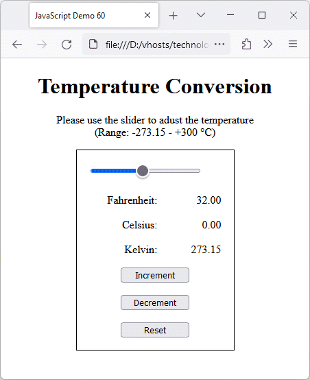 This form uses a slider control to change the temperature