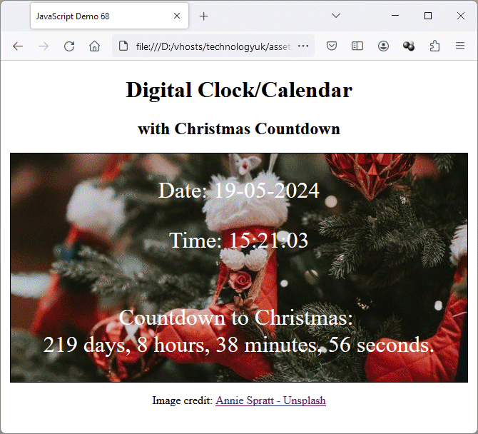 A clock/calendar with a countdown to Christmas day