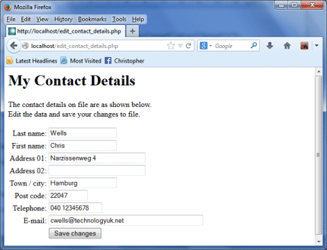 The output from "edit_contact_details.php"