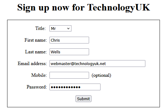 A simple sign-up form