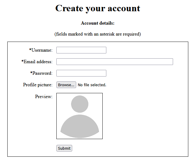 Open the file sign-up-with-avatar.html and complete the form