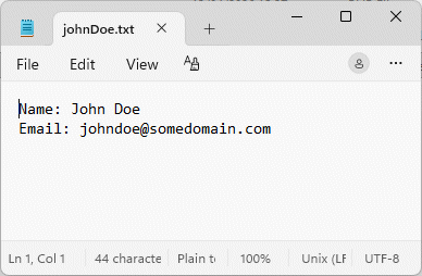 The file tempData.txt has been renamed to johnDoe.txt