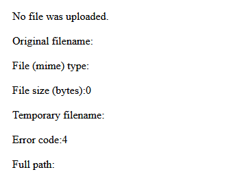 The $_FILES superglobal values displayed if no file is uploaded