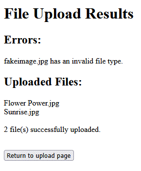 The script will also detect and report file upload errors