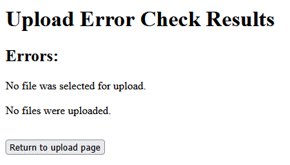 The result of clicking Upload without selecting a file