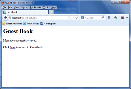 The output from "guestbook.php"