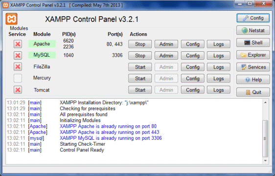 The XAMPP control panel