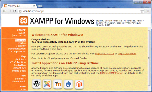 The XAMPP welcome screen